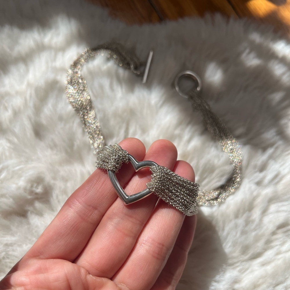 Tiffany & Co sterling silver multi strand open heart 16 inch necklace